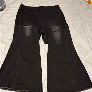 Black Flared Jeans with Distressed Knees